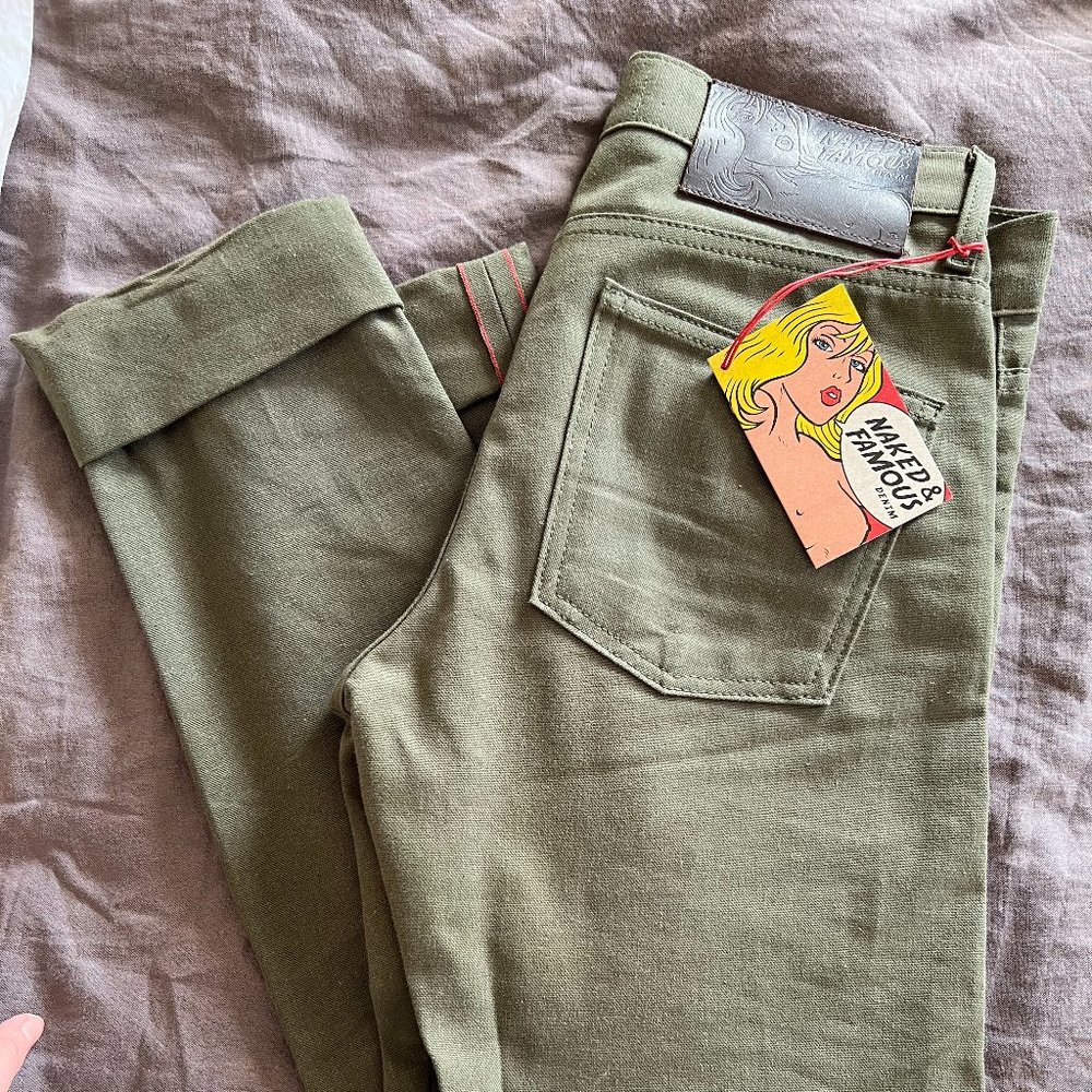 Naked & Famous 10oz Selvedge Army Green Duck Canvas - Super Guy Fit Sz 30
